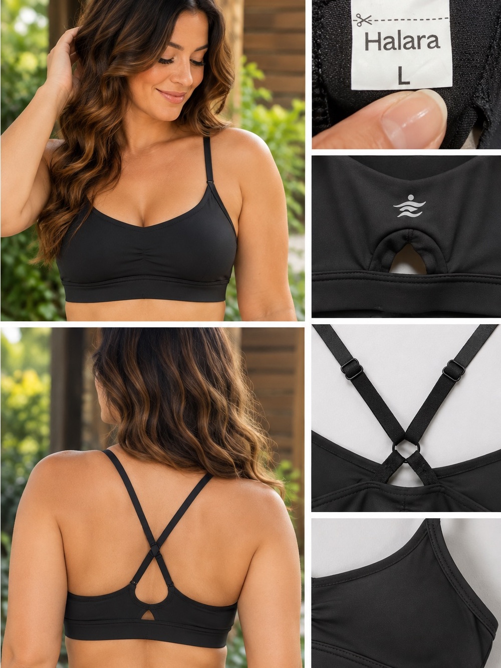 HALARA Black Strappy Crossback Sports Bralette